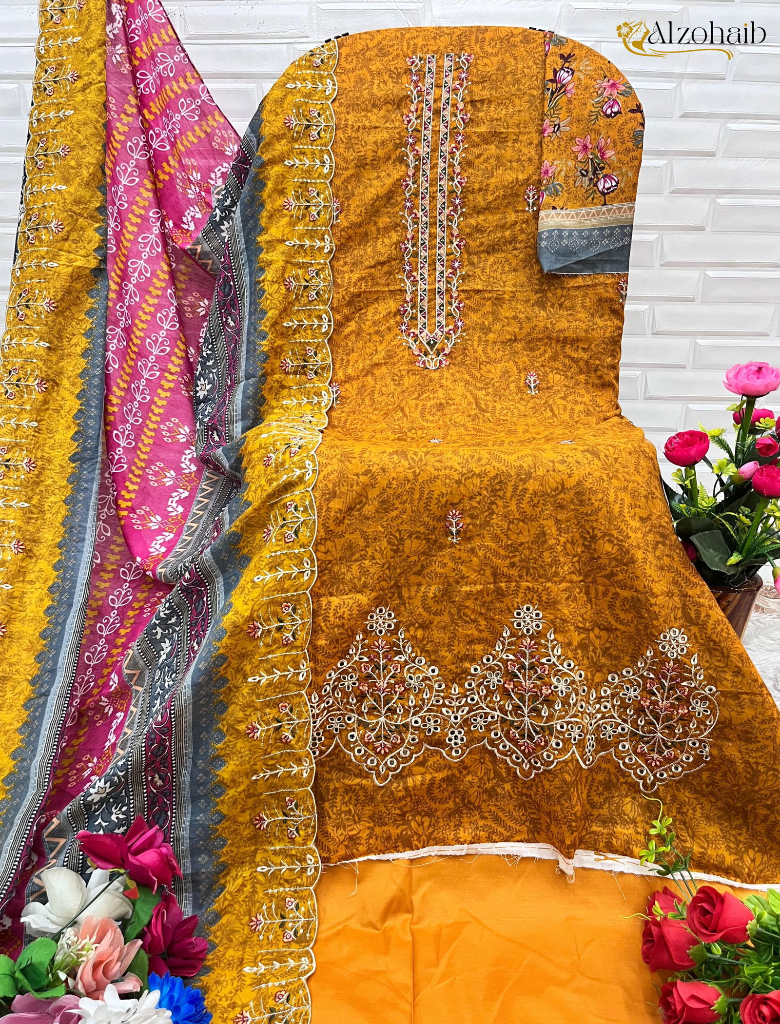 Alzohaib Az 1086 To 1088 Cotton Printed Dupatta Pakistani Suits Suppliers In India